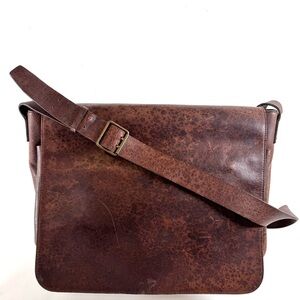 GAP Distressed Leather Messenger Bag Brown Crossbody Vintage Patina